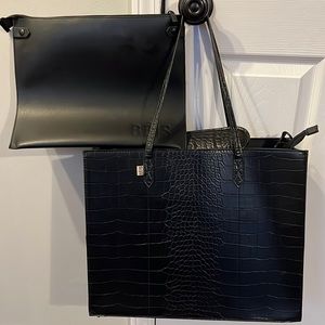 Beis work tote in black croc with inner sleeve pouch
